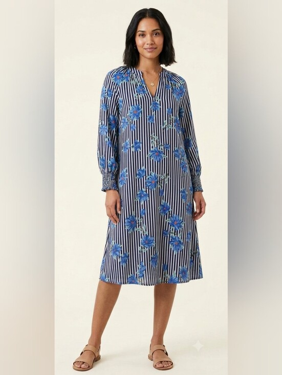 Draper James Dresses & Skirts - Draper James RSVP Navy & Cream Striped Floral Midi Dress S